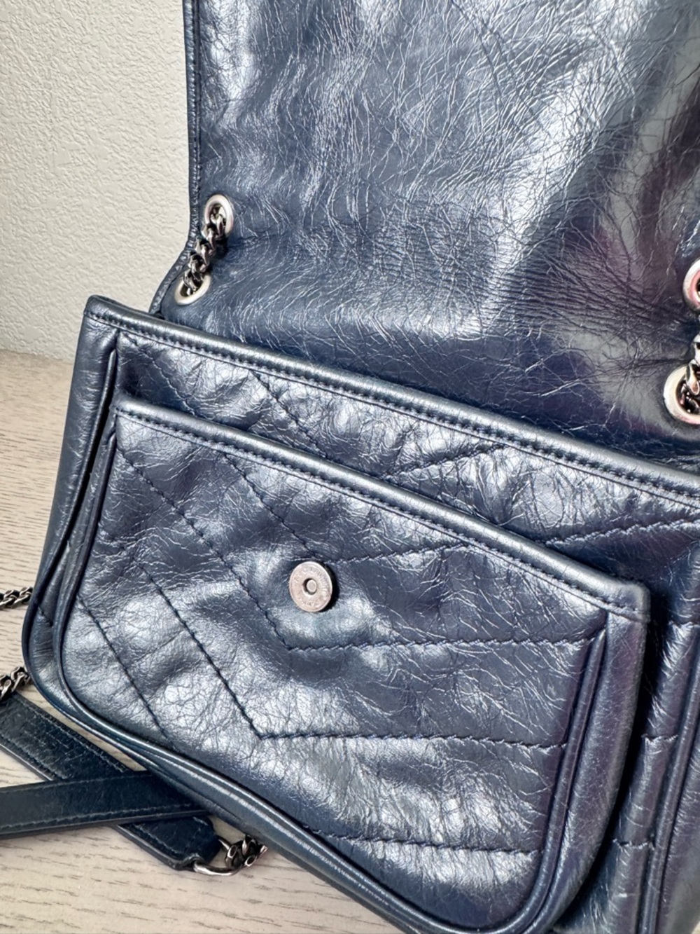 Saint Laurent Nikki Navy Quilted Leather Chain Crossbody Bag - Picture 8 of 10